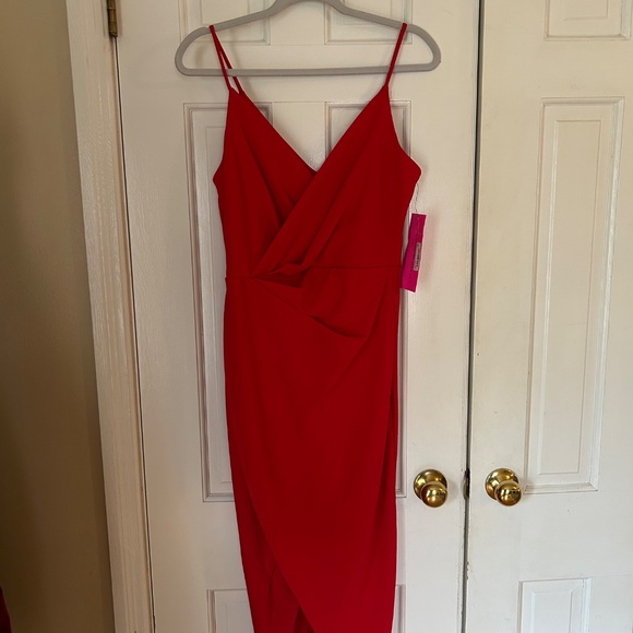 Betsey Johnson Faux Wrap Red Dress - Picture 7 of 8